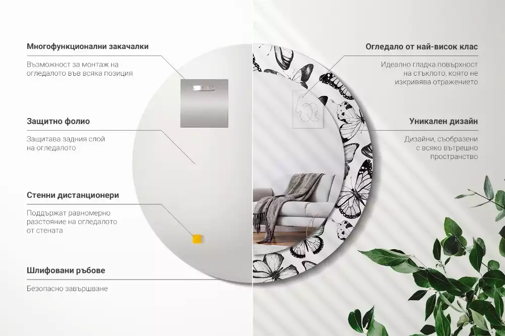 Lustro z drukowaną ramką z motywem motyli