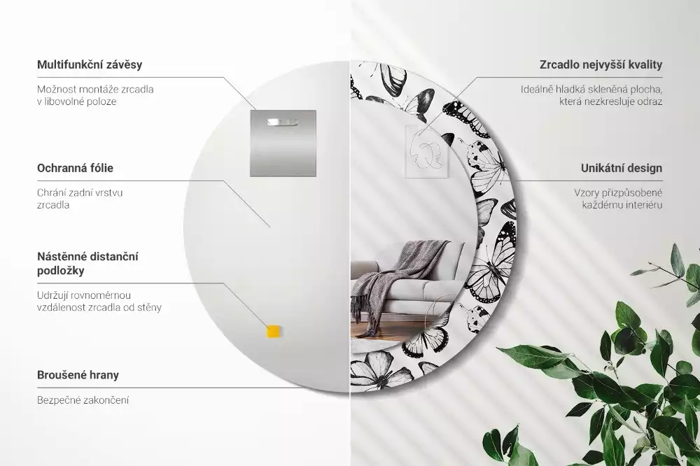 Lustro z drukowaną ramką z motywem motyli