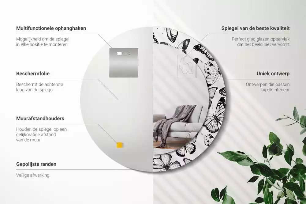 Lustro z drukowaną ramką z motywem motyli