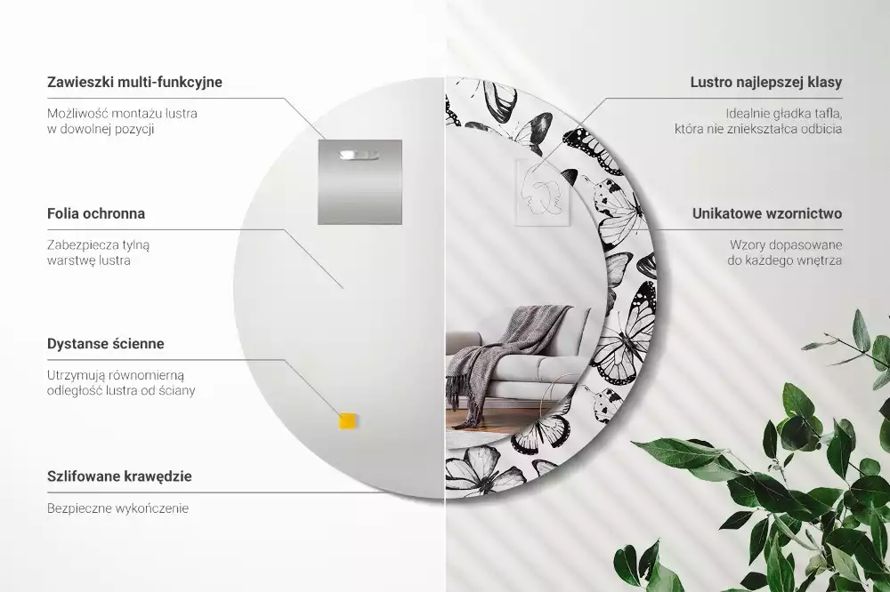 Lustro z drukowaną ramką z motywem motyli