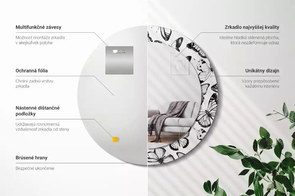 Lustro z drukowaną ramką z motywem motyli