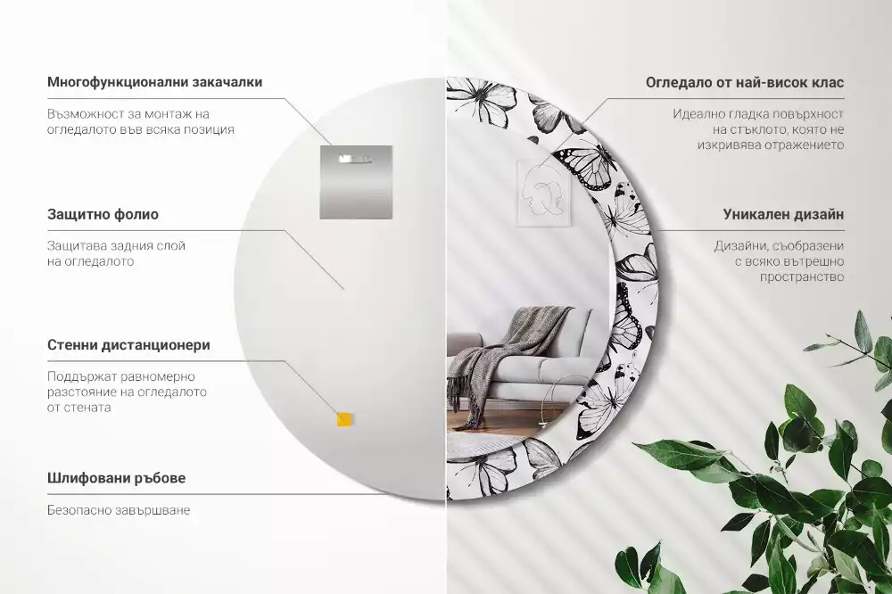 Lustro z drukowaną ramką z motywem motyli