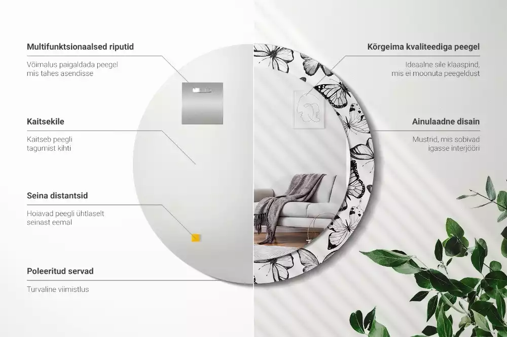 Lustro z drukowaną ramką z motywem motyli