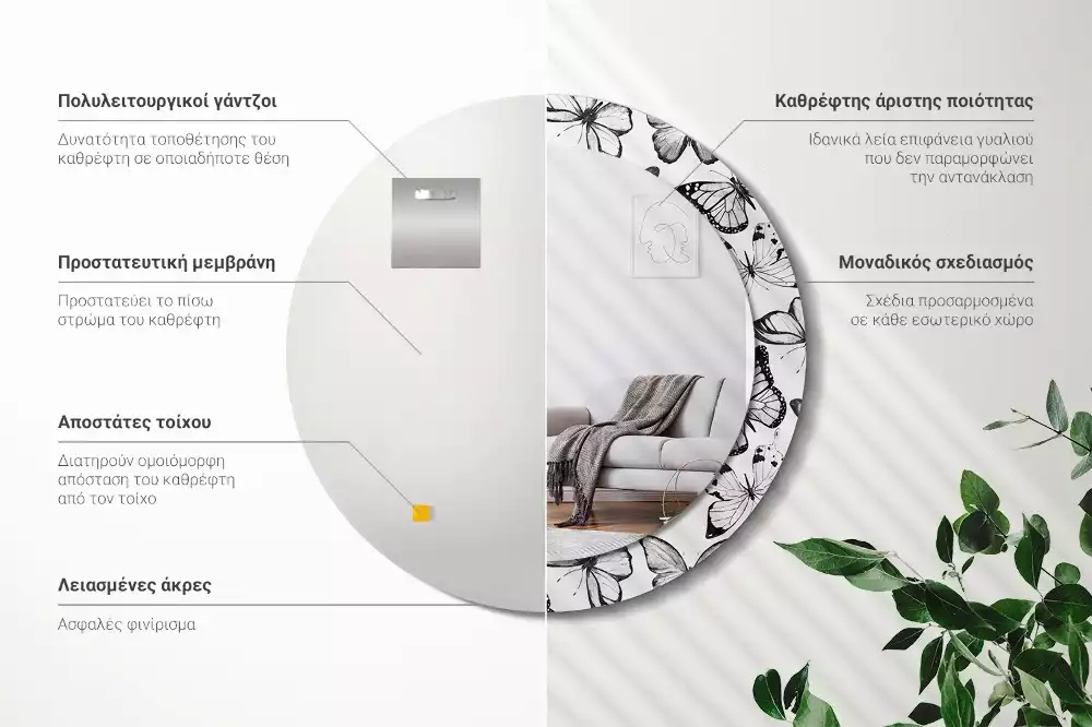 Lustro z drukowaną ramką z motywem motyli