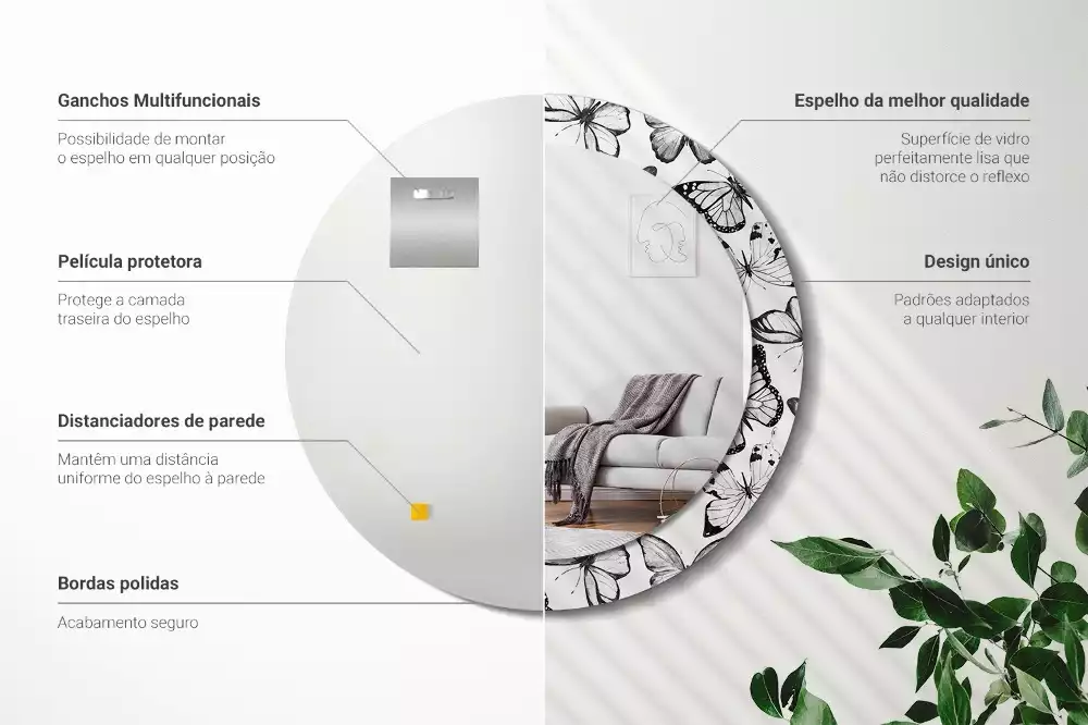 Lustro z drukowaną ramką z motywem motyli