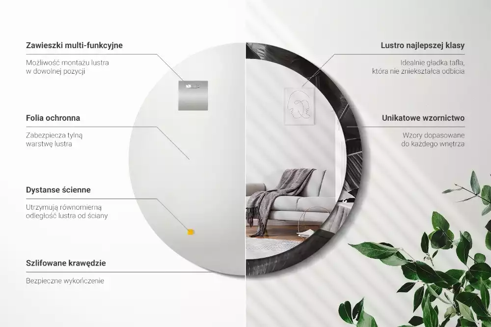 Lustro z drukowaną ramką w motywem tropikalnych palm