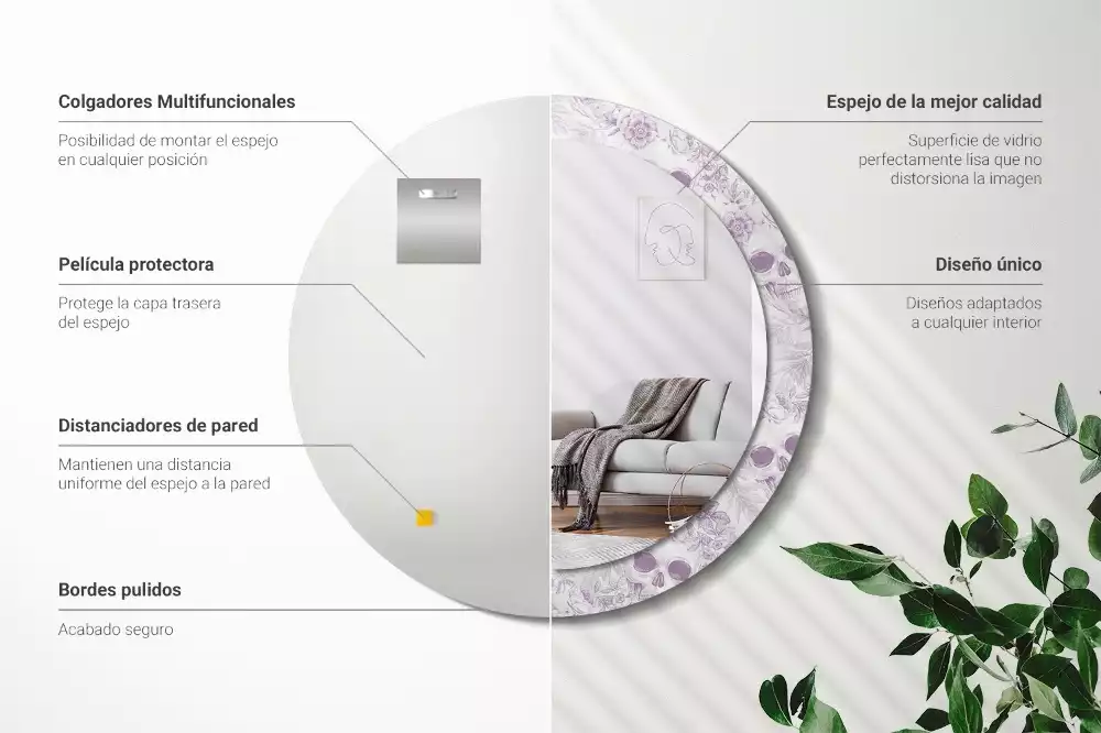 Lustro w okrągłej ramie z nadrukiem czaszek