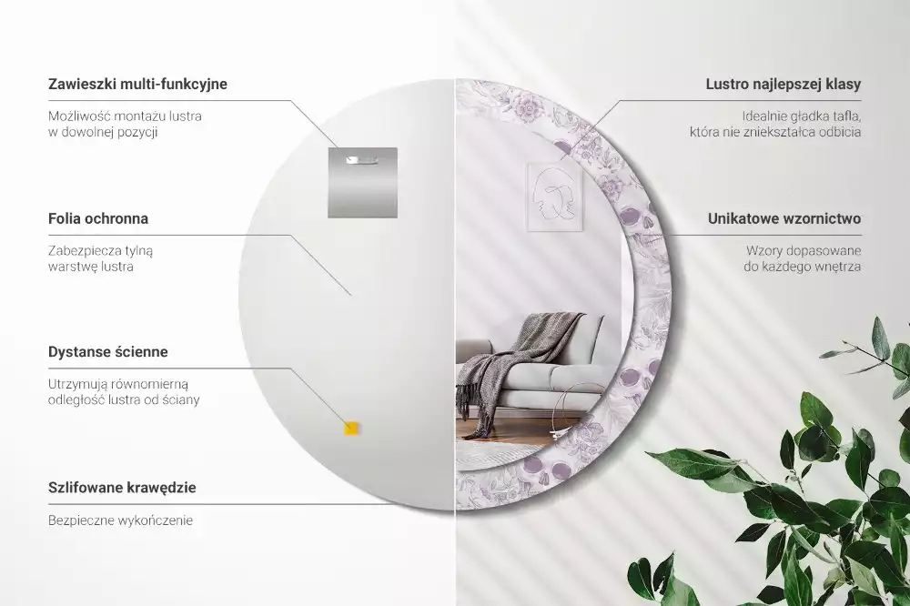 Lustro w okrągłej ramie z nadrukiem czaszek