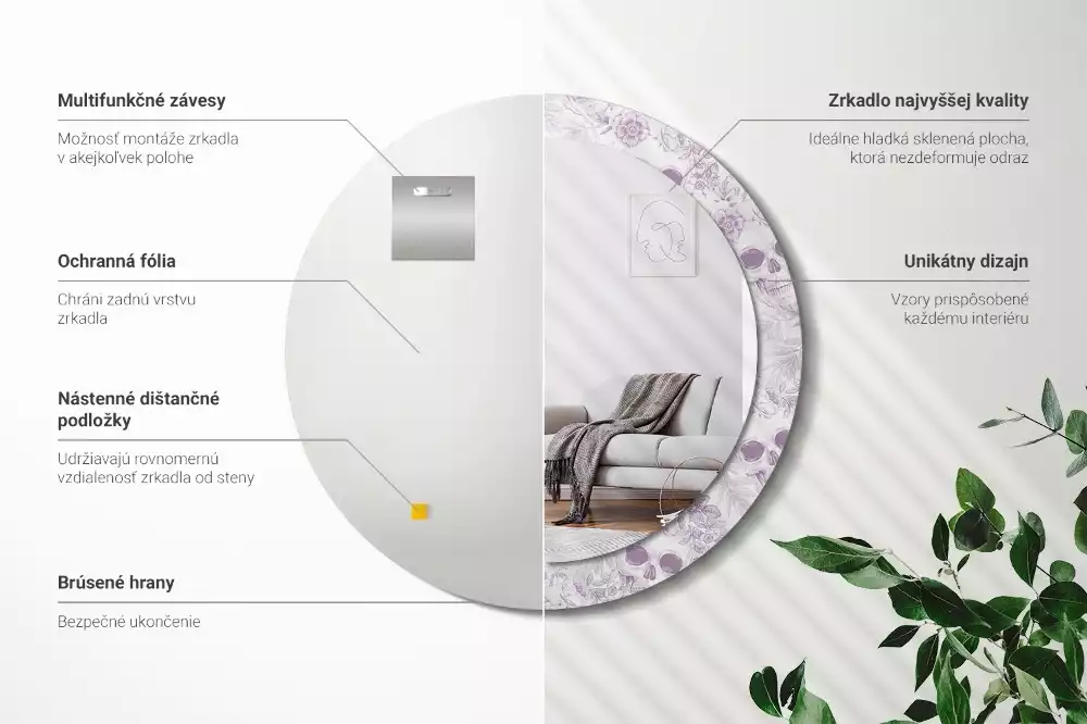 Lustro w okrągłej ramie z nadrukiem czaszek