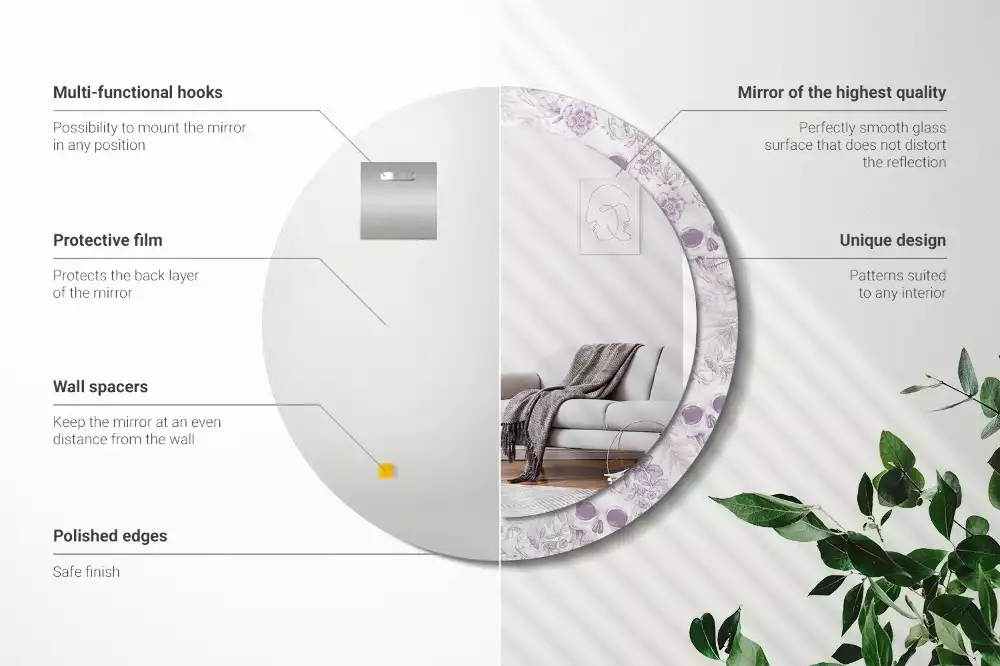 Lustro w okrągłej ramie z nadrukiem czaszek