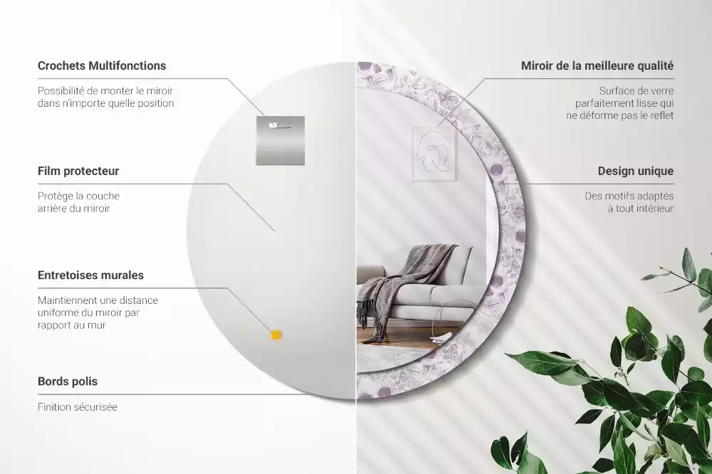 Lustro w okrągłej ramie z nadrukiem czaszek