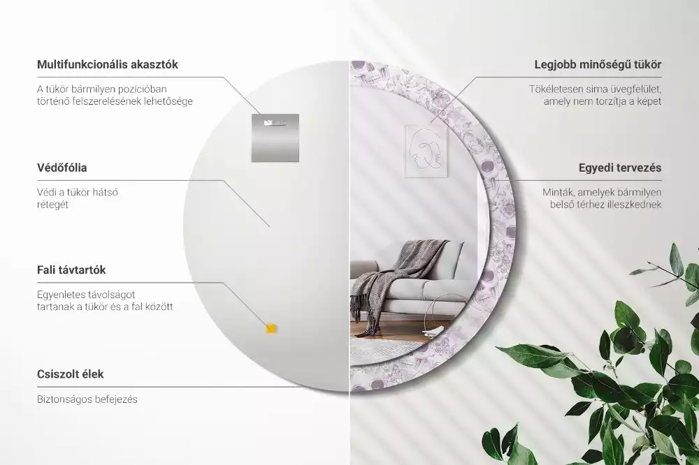 Lustro w okrągłej ramie z nadrukiem czaszek