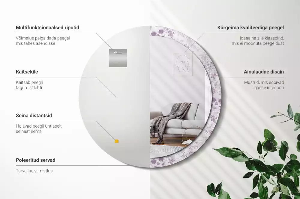 Lustro w okrągłej ramie z nadrukiem czaszek