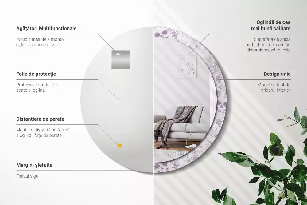 Lustro w okrągłej ramie z nadrukiem czaszek