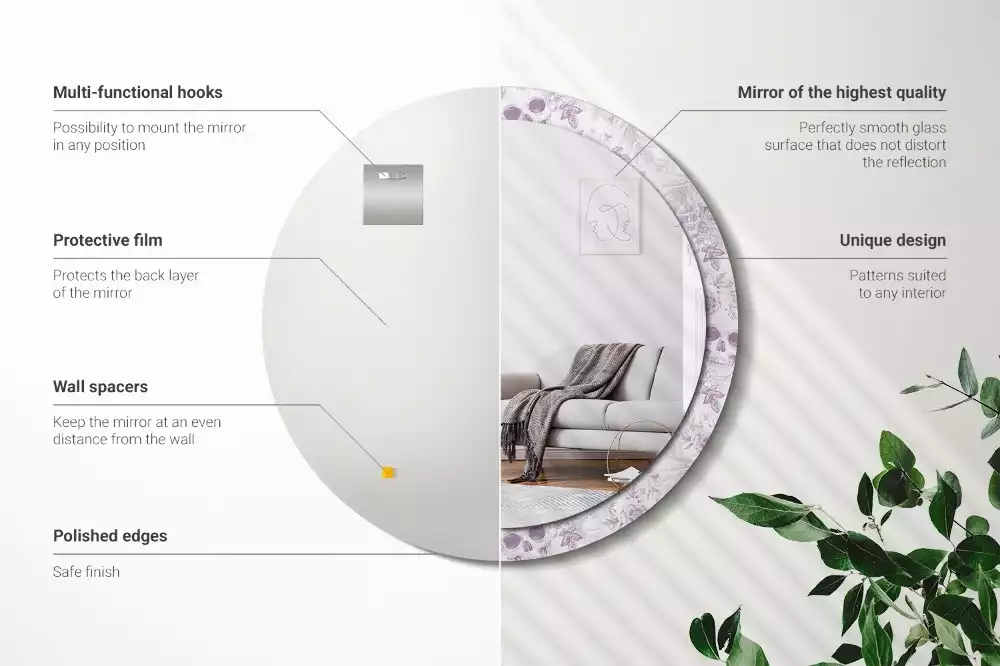 Lustro w okrągłej ramie z nadrukiem czaszek