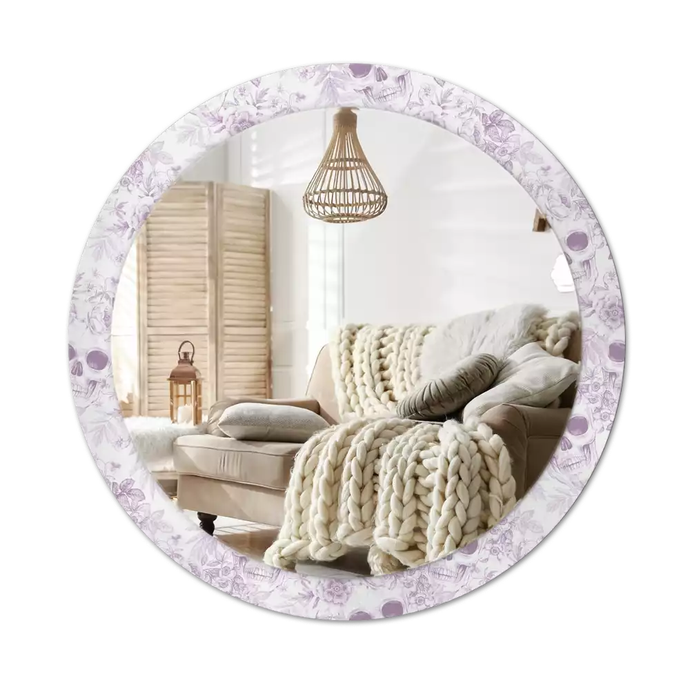 Lustro w okrągłej ramie z nadrukiem czaszek