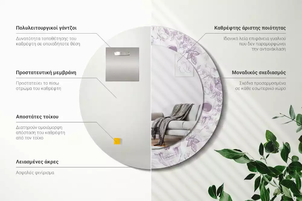 Lustro w okrągłej ramie z nadrukiem czaszek