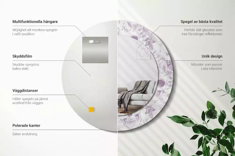 Lustro w okrągłej ramie z nadrukiem czaszek