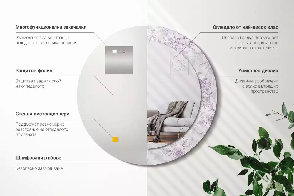 Lustro w okrągłej ramie z nadrukiem czaszek