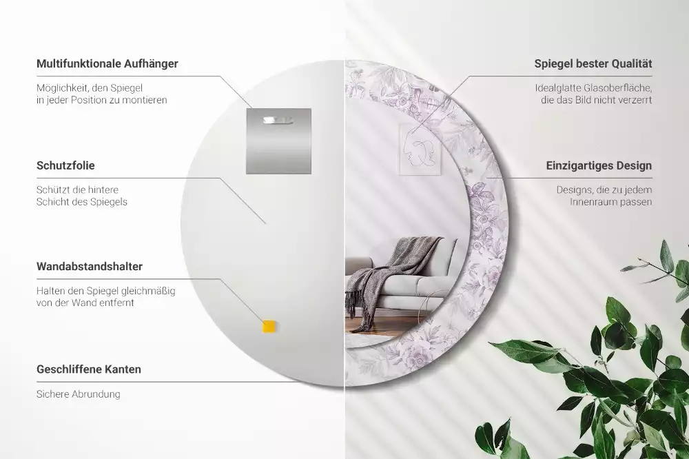 Lustro w okrągłej ramie z nadrukiem czaszek