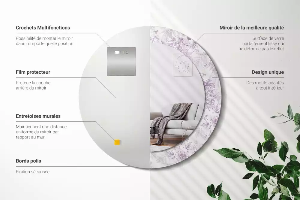 Lustro w okrągłej ramie z nadrukiem czaszek