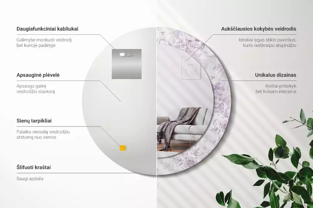 Lustro w okrągłej ramie z nadrukiem czaszek