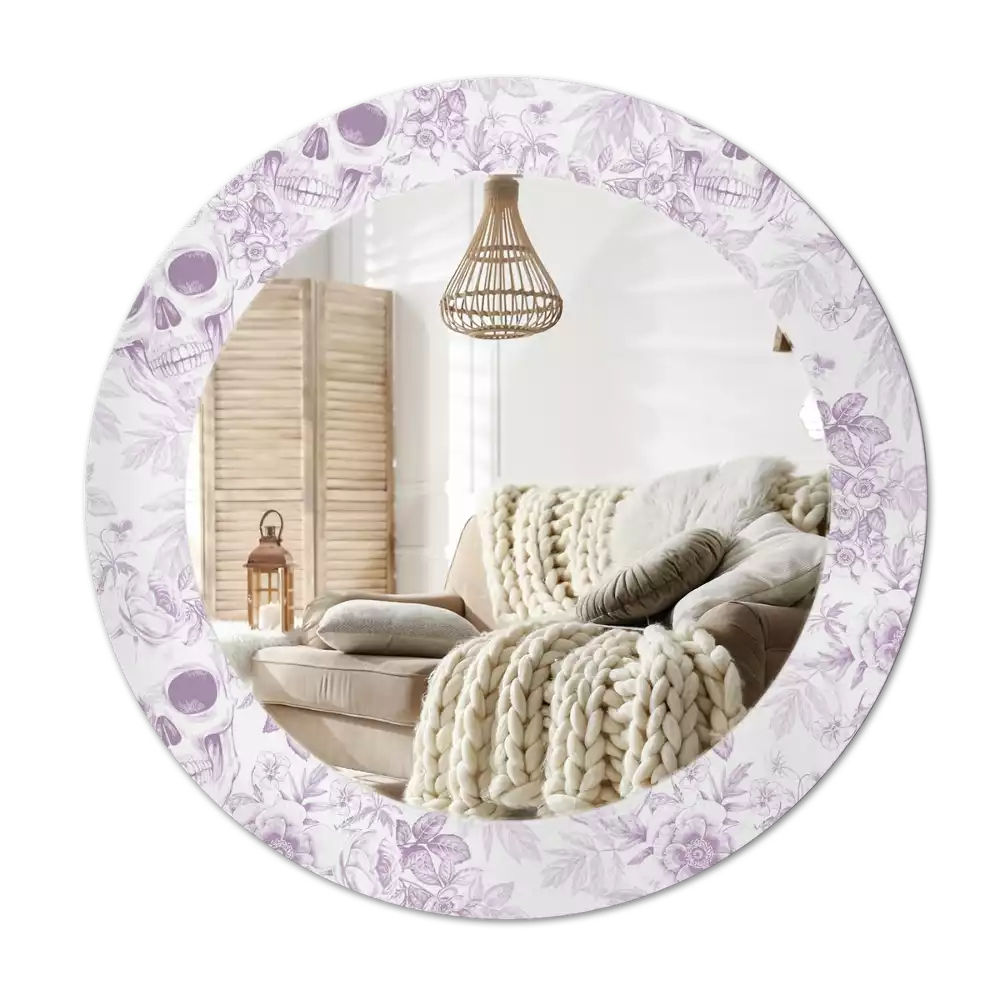 Lustro w okrągłej ramie z nadrukiem czaszek