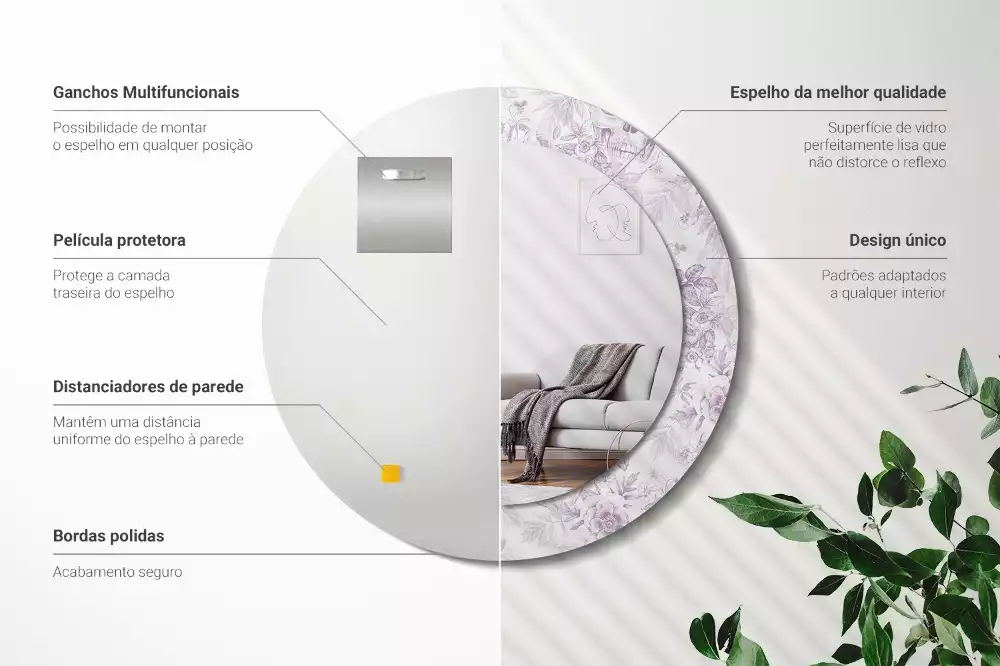 Lustro w okrągłej ramie z nadrukiem czaszek