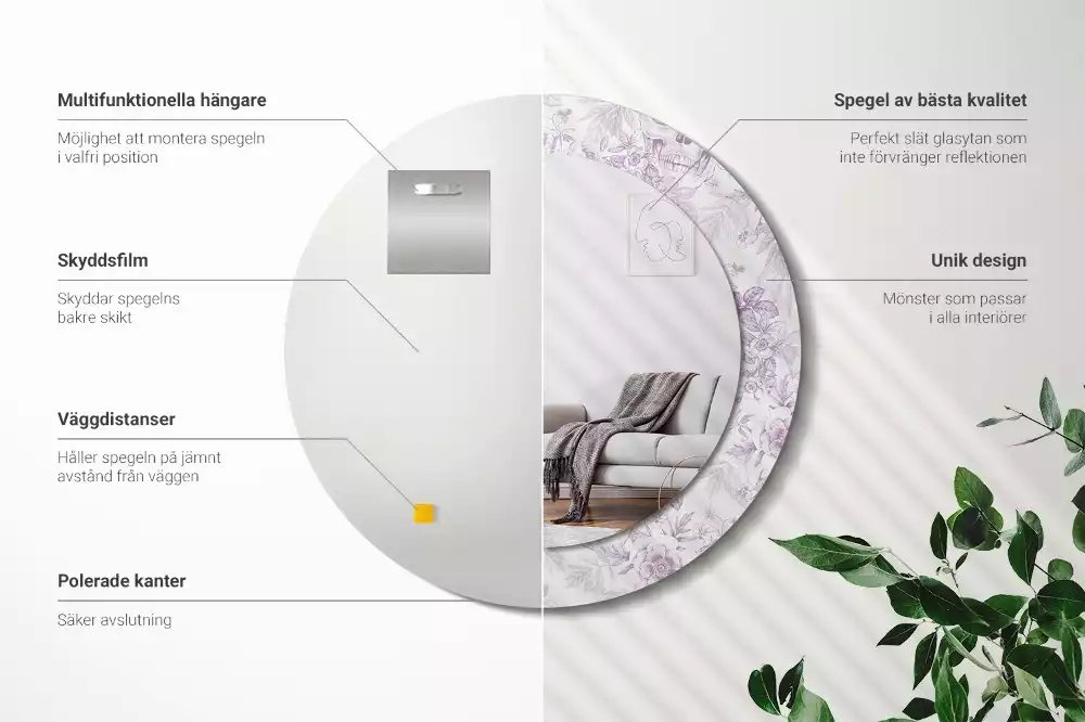 Lustro w okrągłej ramie z nadrukiem czaszek