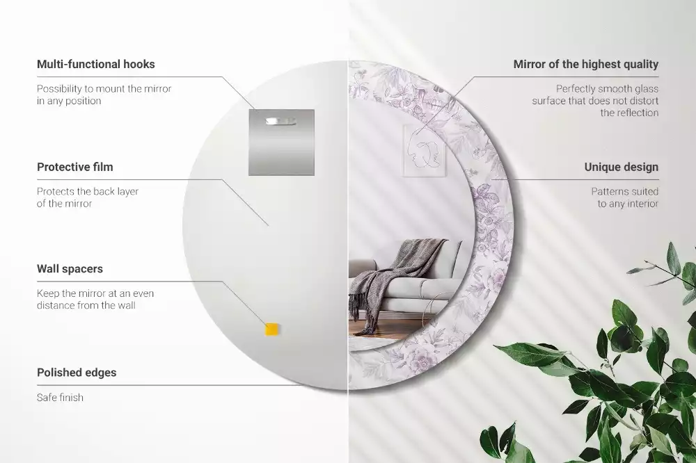 Lustro w okrągłej ramie z nadrukiem czaszek