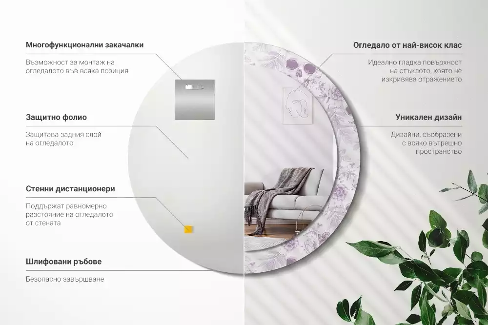 Lustro w okrągłej ramie z nadrukiem czaszek