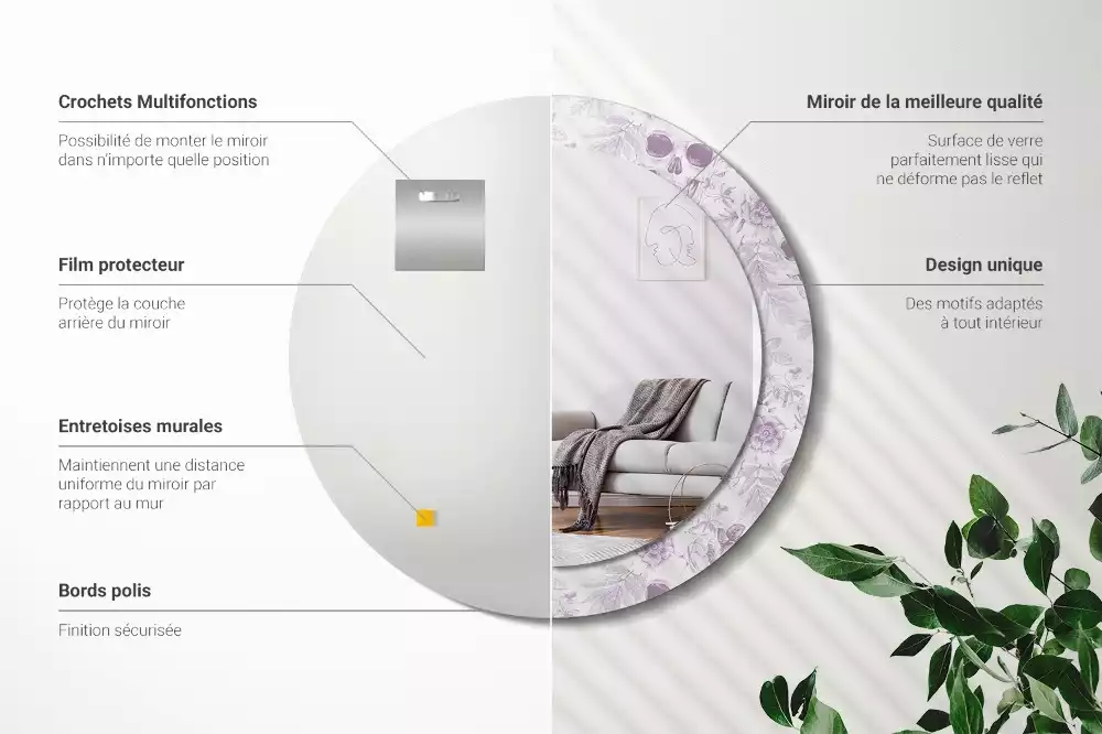 Lustro w okrągłej ramie z nadrukiem czaszek