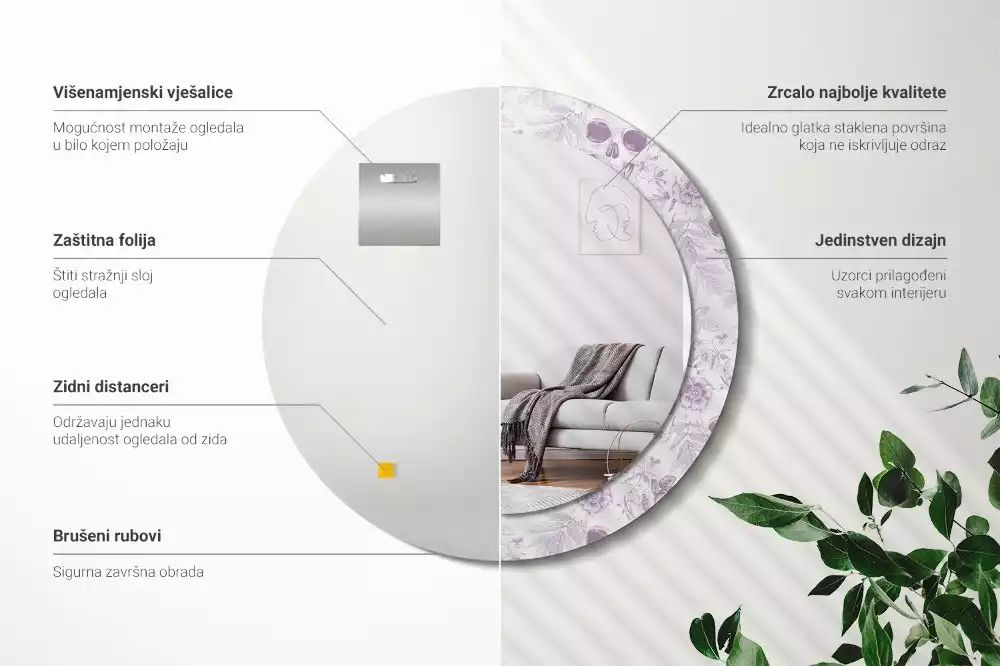 Lustro w okrągłej ramie z nadrukiem czaszek