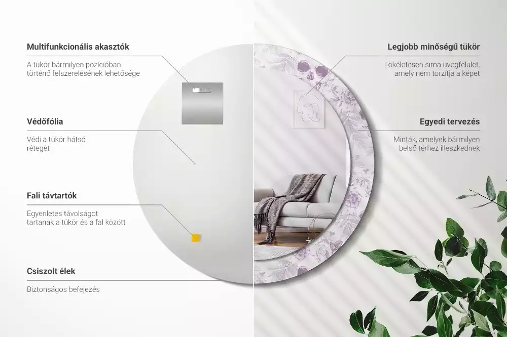 Lustro w okrągłej ramie z nadrukiem czaszek