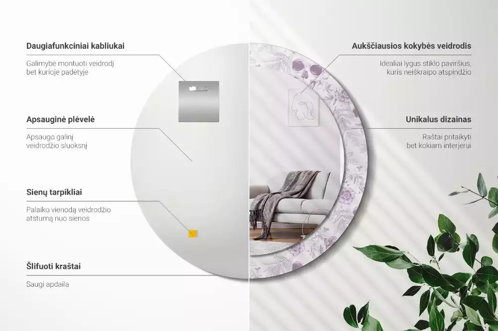 Lustro w okrągłej ramie z nadrukiem czaszek