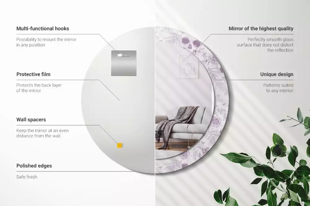 Lustro w okrągłej ramie z nadrukiem czaszek