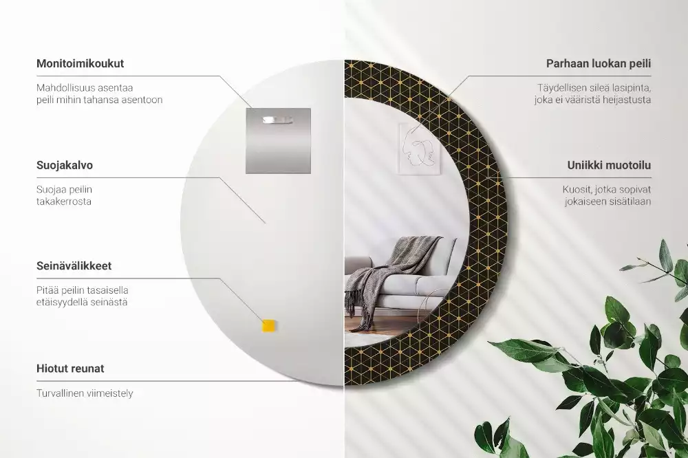 Lustro z drukowaną ramką w motywie geometrycznym z sześciokątnym wzorem