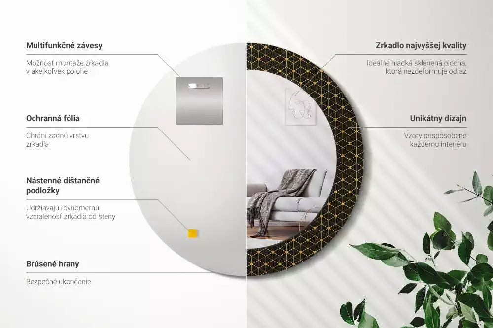 Lustro z drukowaną ramką w motywie geometrycznym z sześciokątnym wzorem