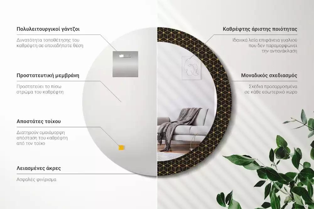 Lustro z drukowaną ramką w motywie geometrycznym z sześciokątnym wzorem