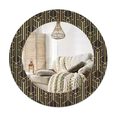 Lustro z drukowaną ramką okrągłe Vintage geometria