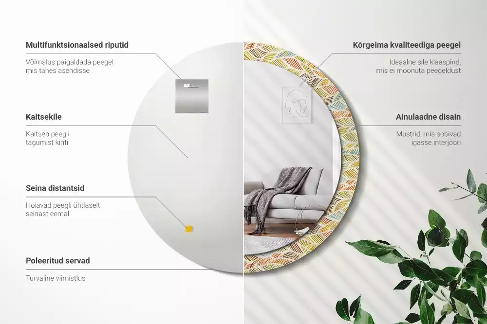 Lustro o okrągłym kształcie z ramką zdobioną nadrukiem w stylu abstrakcyjnym