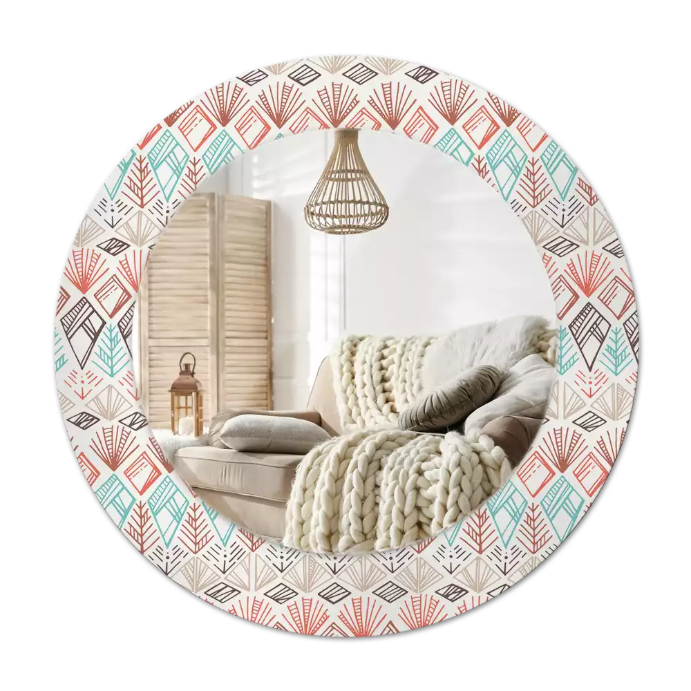 Lustro z nadrukowaną ramką o okrągłym kształcie z motywem etnicznym