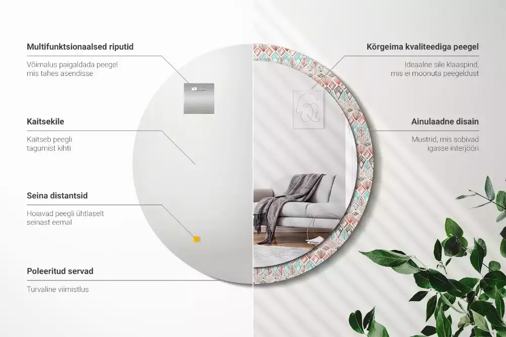 Lustro z nadrukowaną ramką o okrągłym kształcie z motywem etnicznym