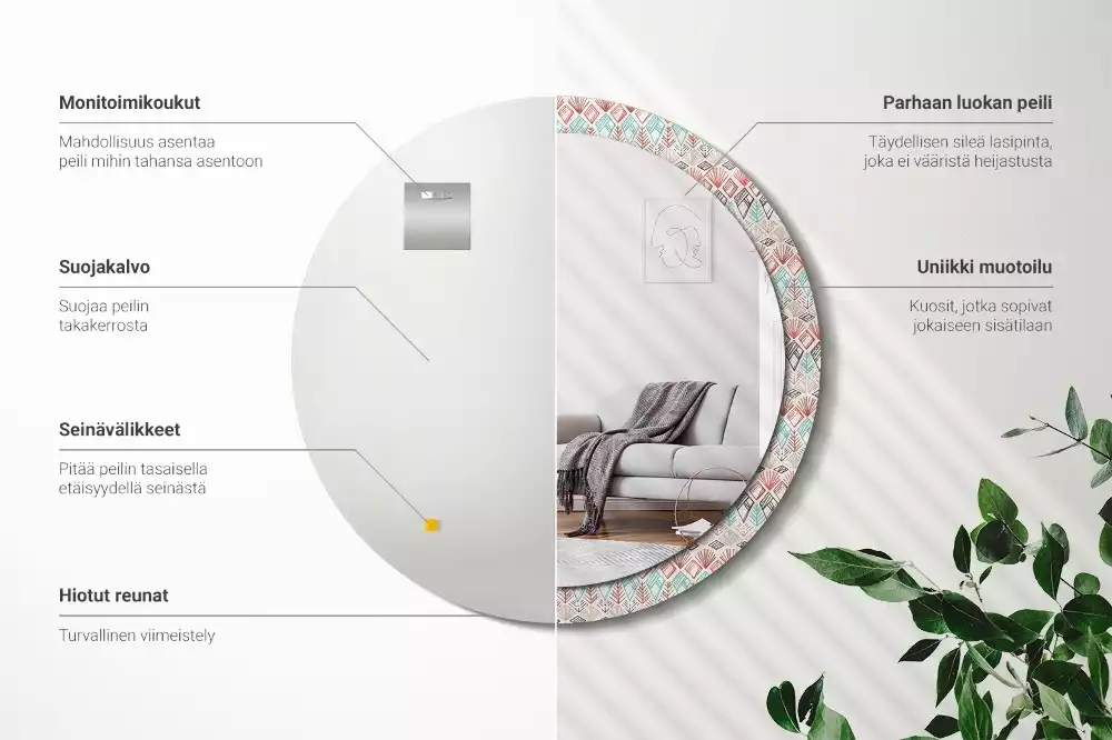 Lustro z nadrukowaną ramką o okrągłym kształcie z motywem etnicznym