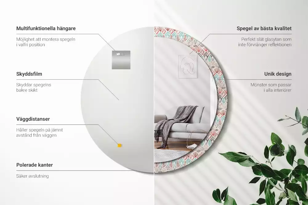 Lustro z nadrukowaną ramką o okrągłym kształcie z motywem etnicznym