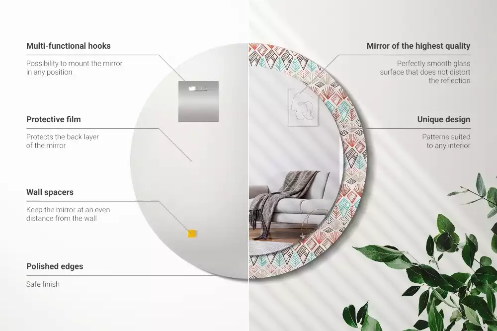 Lustro z nadrukowaną ramką o okrągłym kształcie z motywem etnicznym