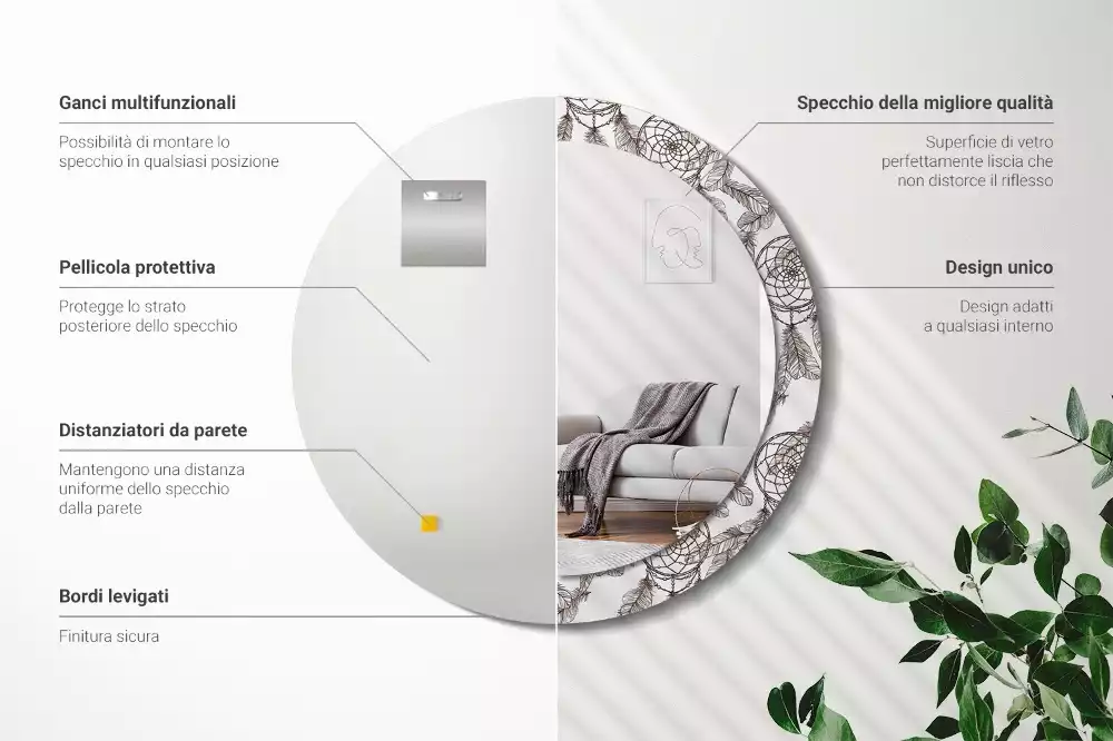 Lustro z drukowaną ramką z motywem łapacza snów