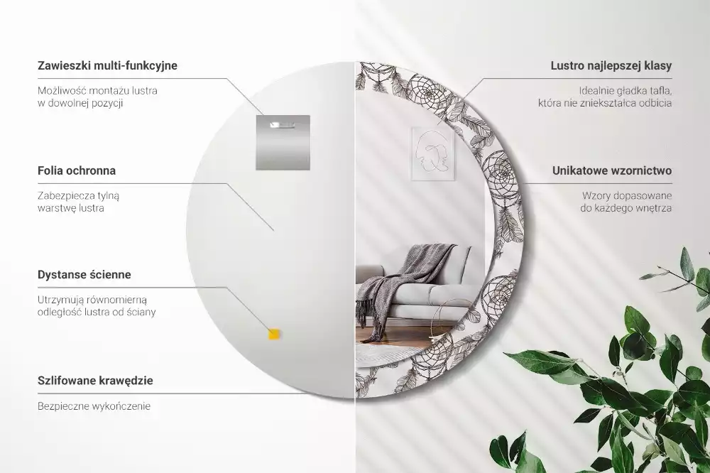 Lustro z drukowaną ramką z motywem łapacza snów