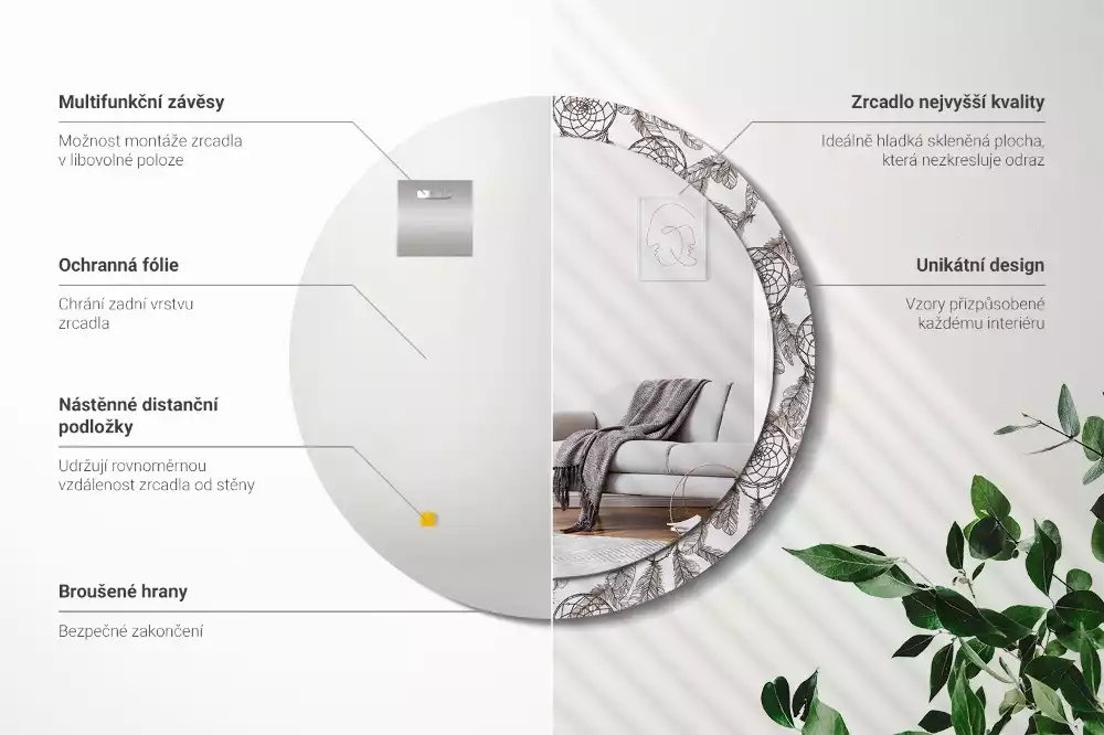 Lustro z drukowaną ramką z motywem łapacza snów