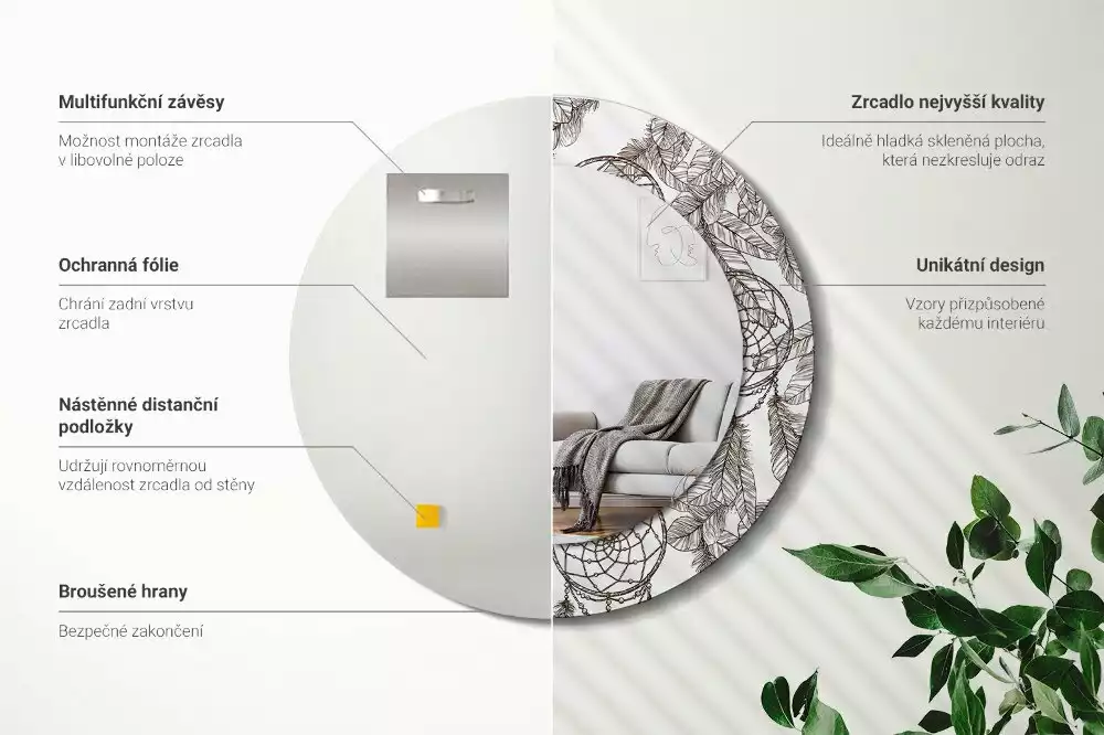 Lustro z drukowaną ramką z motywem łapacza snów